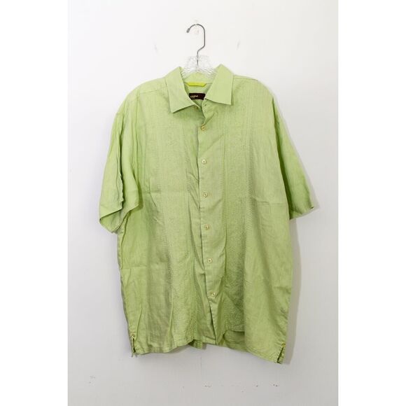 Havana Nines Mens XL linen Green Short Sleeve Button-Up Shirt Guayabera wedding - Picture 1 of 7